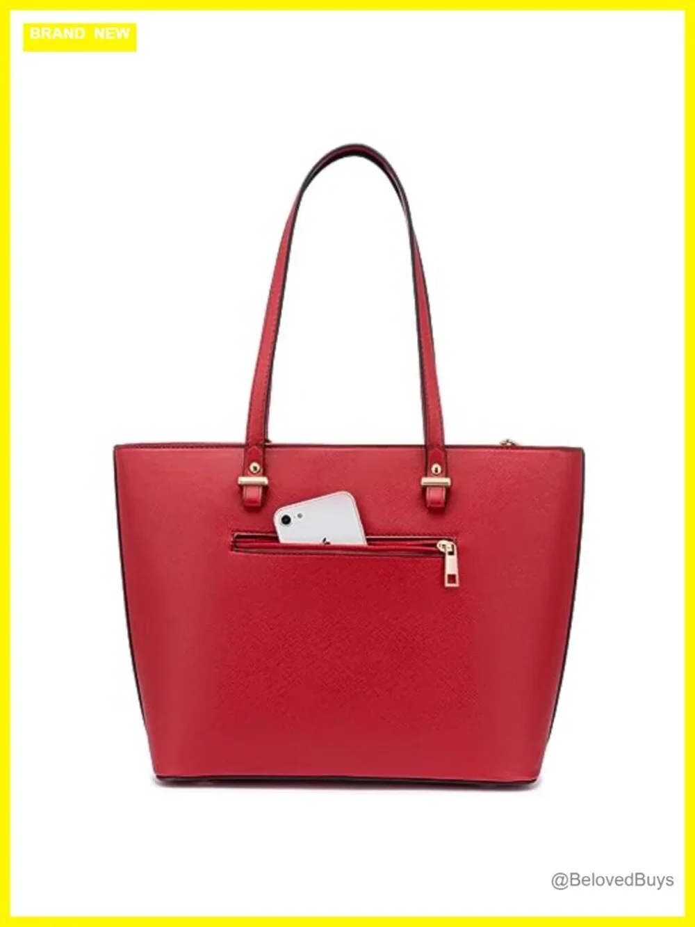 Faux Leather Tote Bag Satchel Handbag with External Pocket Top Handle Shoulder